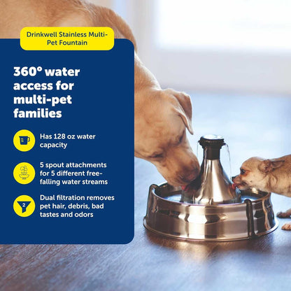 Stainless Steel 360 Pet Water Fountain for Dogs & Cats