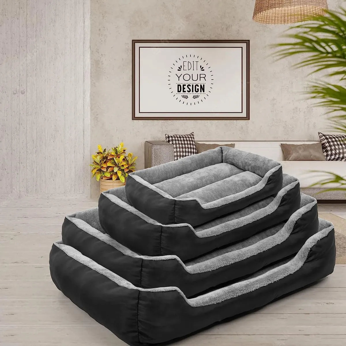 Pet Bed With Soft Fabric & Machine Washable (Black & Gray)