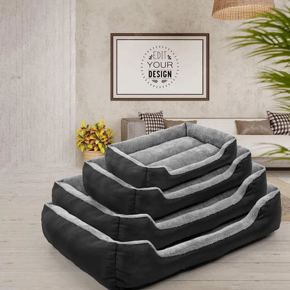 Pet Bed With Soft Fabric & Machine Washable (Black & Gray)
