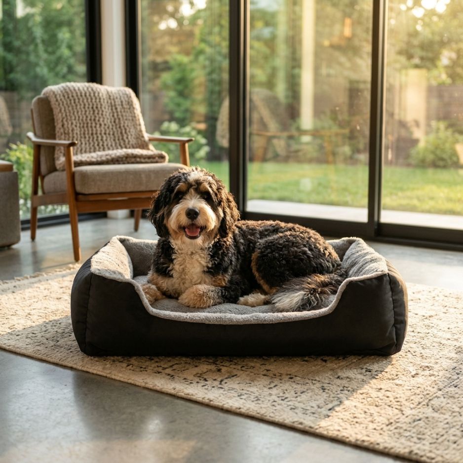 Pet Bed With Soft Fabric & Machine Washable (Black & Gray)