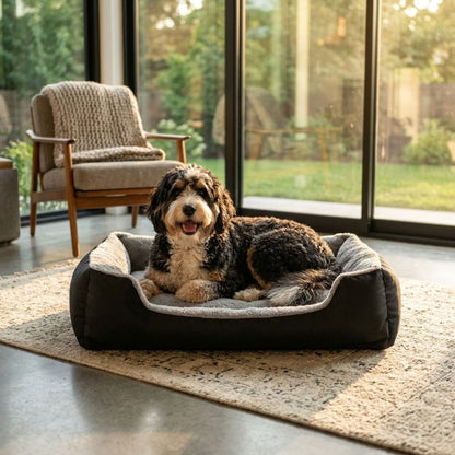Pet Bed With Soft Fabric & Machine Washable (Black & Gray)