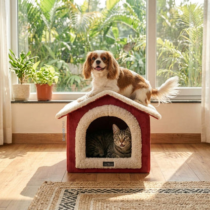 Cozy House Bed For Cats & Small Dogs | Soft Plush Pet Cave