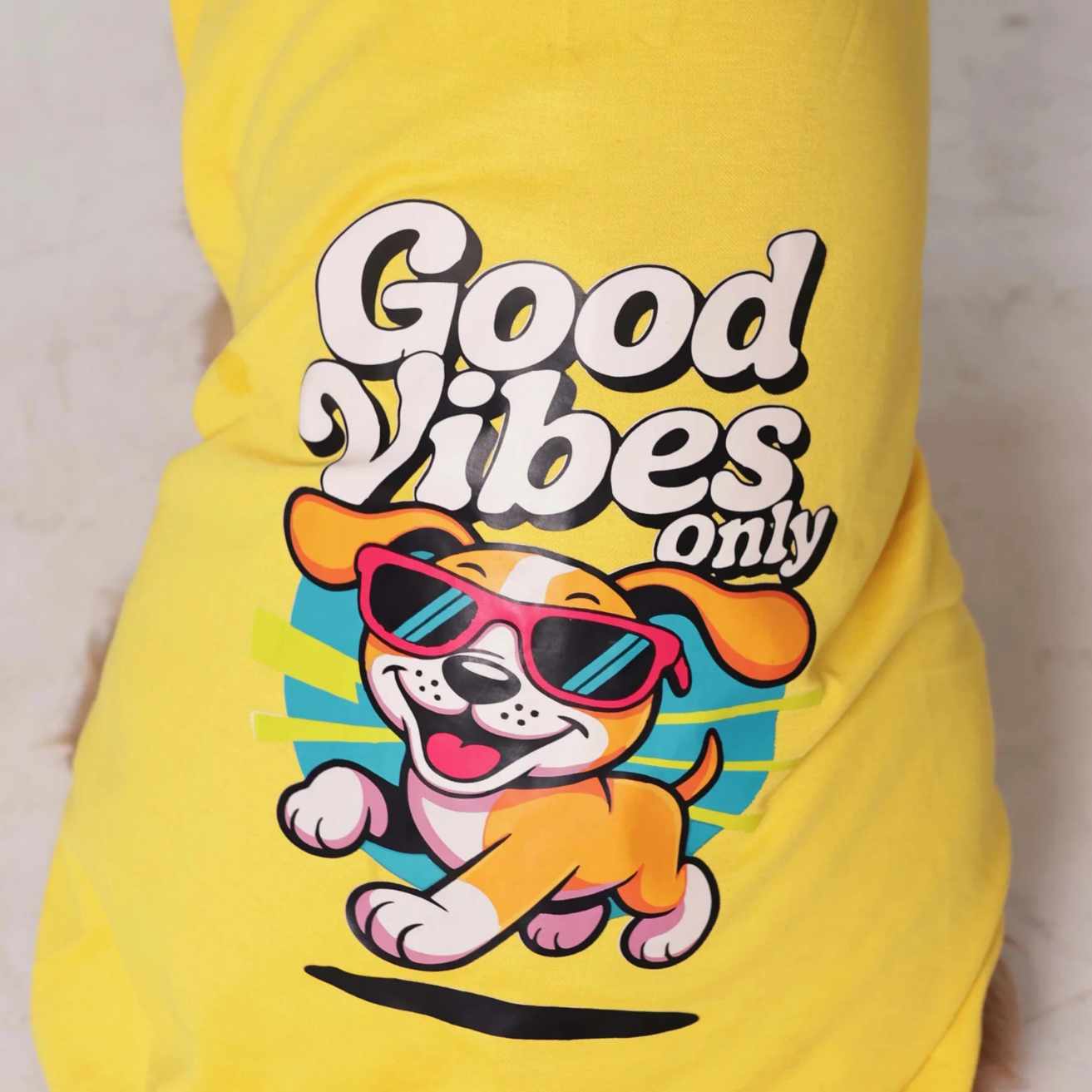 Good Vibes Only Printed Dog T-Shirt | Casual Summer Wear (Yellow)