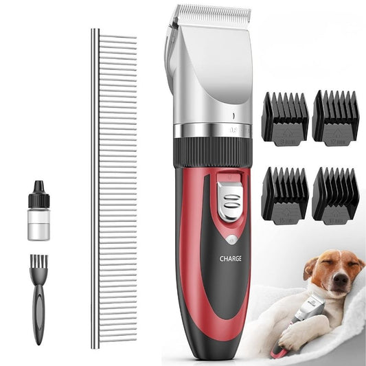 Pet Hair Trimmer for Dogs & Cats – Low Noise & Adjustable Comb