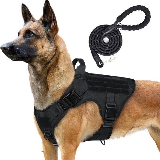 Black Tactical Dog Harness & Leash Set | For Small, Medium & Large Breeds