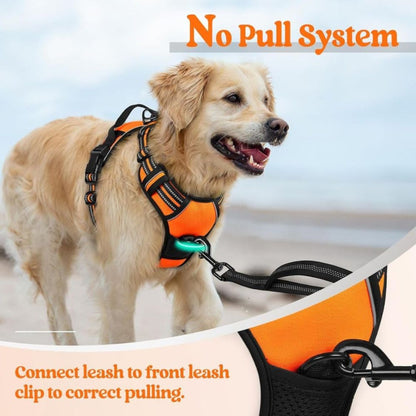 Dog Harness & Leash Set  | Reflective No Pull Harness for All Sizes (Orange)