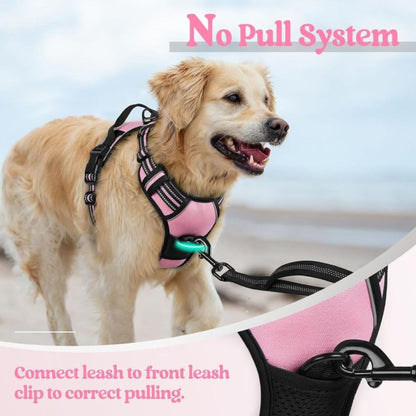 Dog Harness & Leash Set | Reflective No Pull Harness for All Sizes (Pink)
