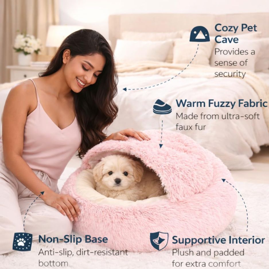 Ultra Soft Plush Round Pet Bed for Dogs & Cats – Washable Bed with Anti-Slip Base