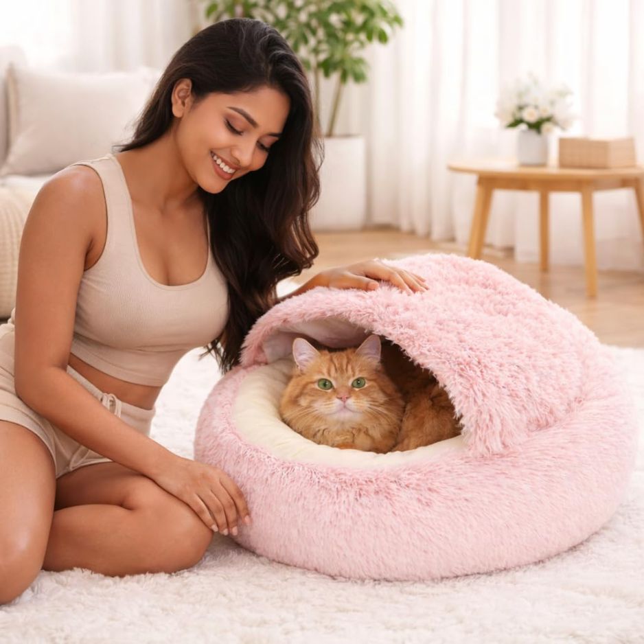 Ultra Soft Plush Round Pet Bed for Dogs & Cats – Washable Bed with Anti-Slip Base