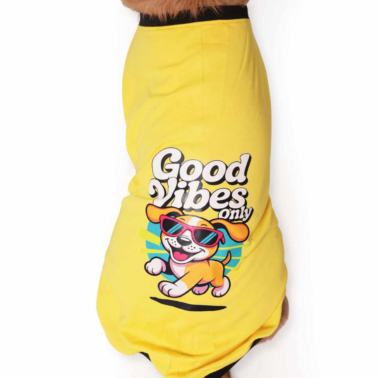 Good Vibes Only Printed Dog T-Shirt | Casual Summer Wear (Yellow)