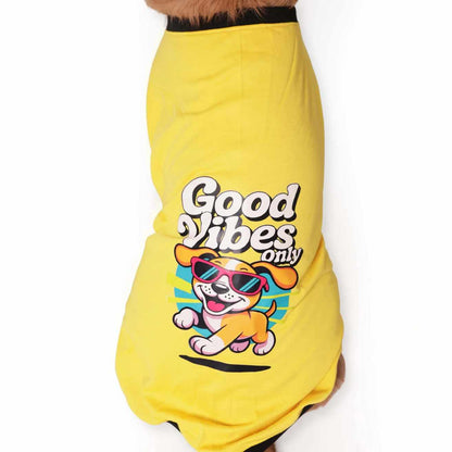Good Vibes Only Printed Dog T-Shirt | Casual Summer Wear (Yellow)