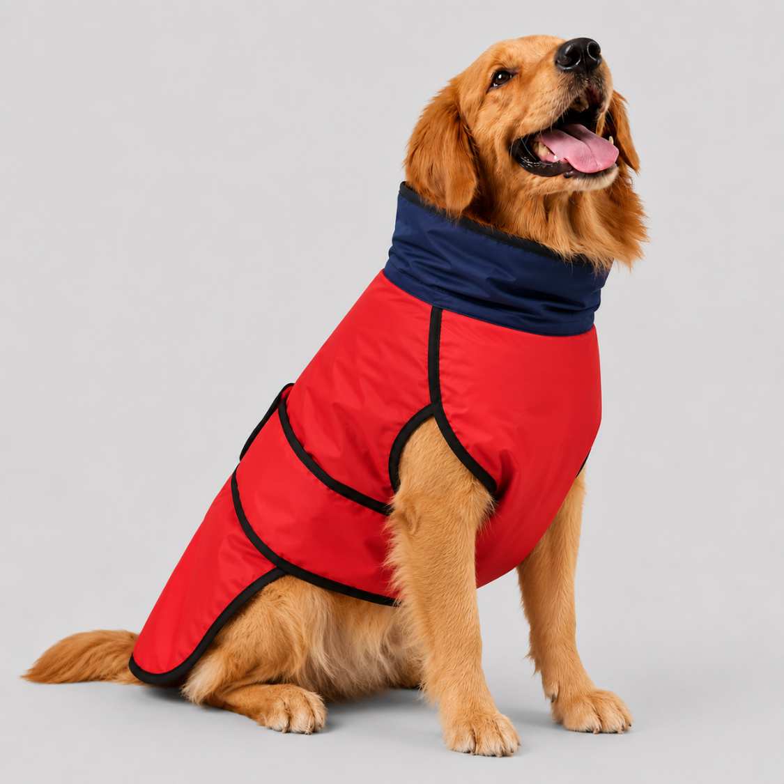 Waterproof Dog Rain Jacket | Lightweight Sleeveless Pet Coat (Red & Navy)