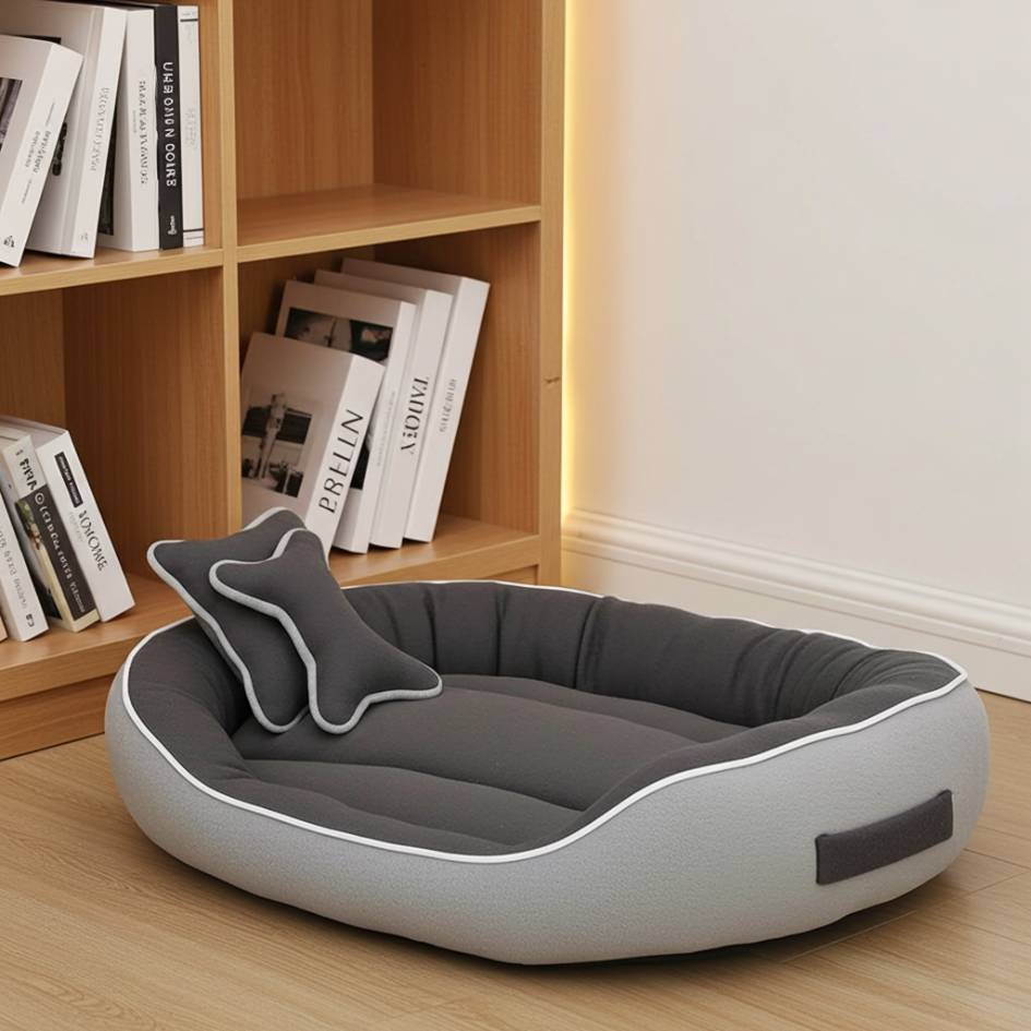 Pet Bed With Soft Fabric & Machine Washable (Gray) With Extra Cushion