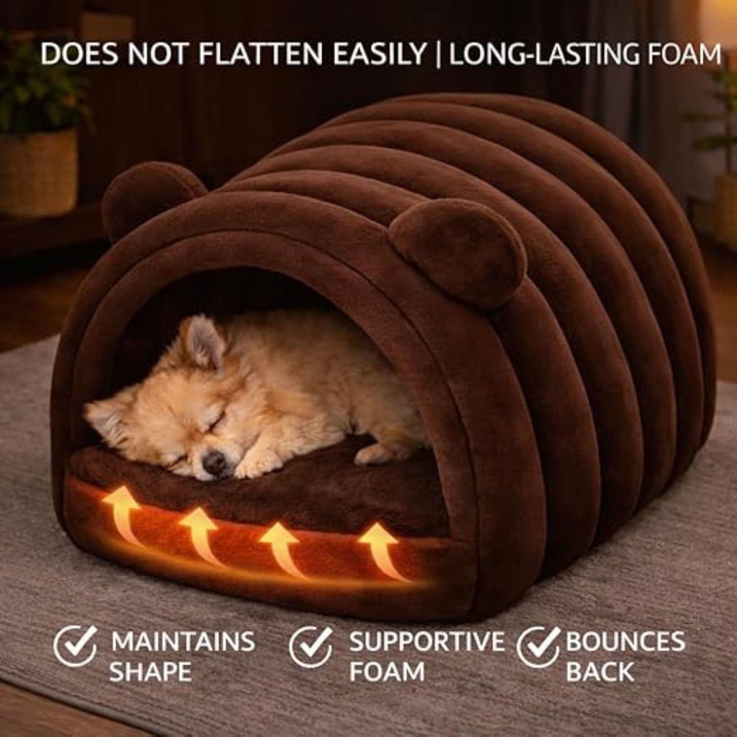 Bear Shape Pet Bed Cave – Soft Plush Indoor Pet House for Cats & Dogs