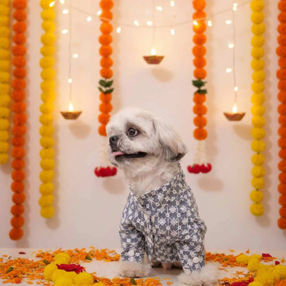 Grey Blossom Dog Kurta (Sleeve) – Designer Ethnic Wear for Dogs