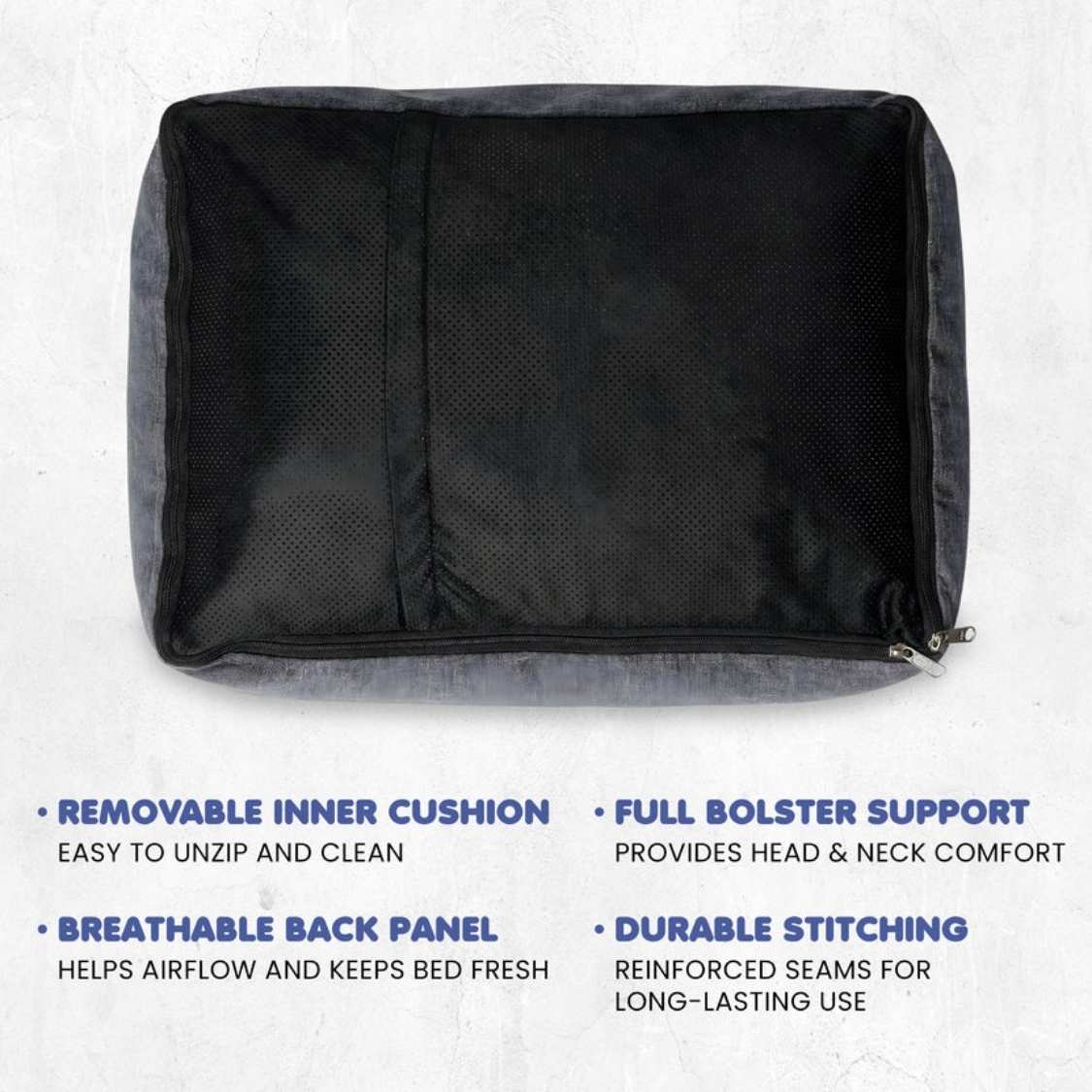 Premium Orthopedic Denim Blue Pet Bed | Soft Bolster Cushion Washable Pet Bed