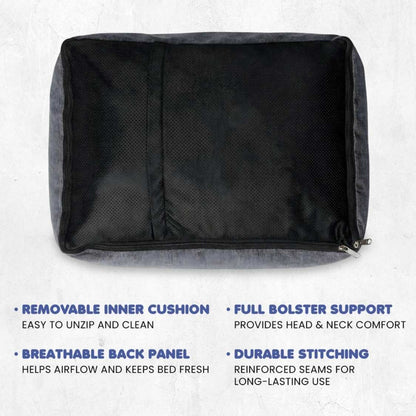 Premium Orthopedic Denim Blue Pet Bed | Soft Bolster Cushion Washable Pet Bed