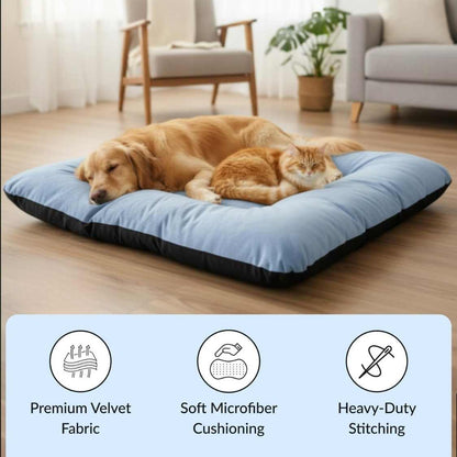 Reversible Pet Bed Washable Velvet Bed With Soft Mattress For Dogs & Cats (Blue)
