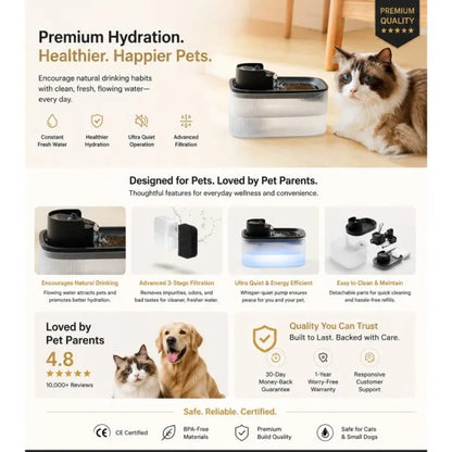 Easy-clean cat fountain with filter