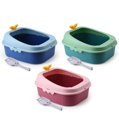 Open Cat Litter Box With High Rim | Anti Scatter Tray For Cats