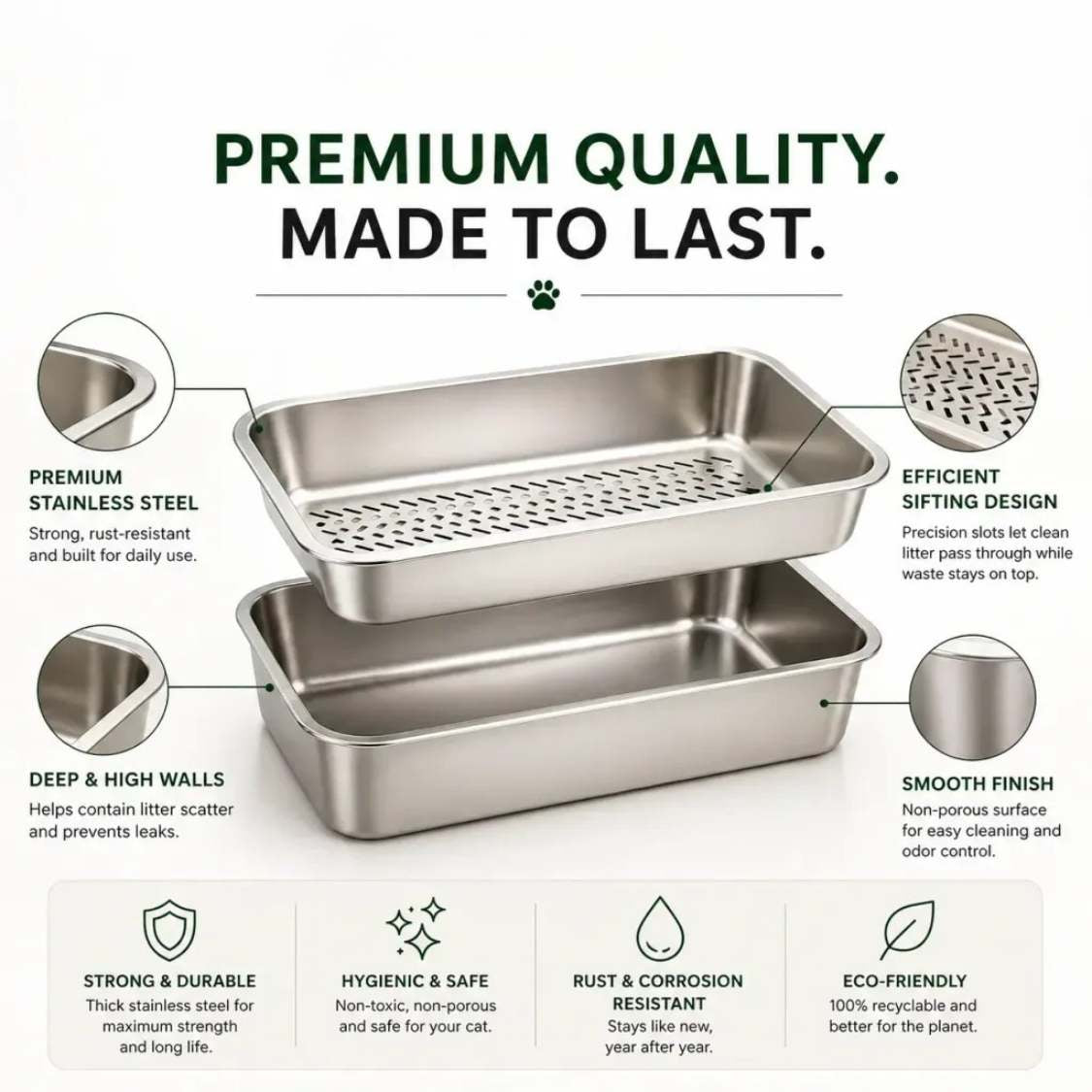 Stainless Steel Sifting Cat Litter Tray | Easy Clean Twin Tray