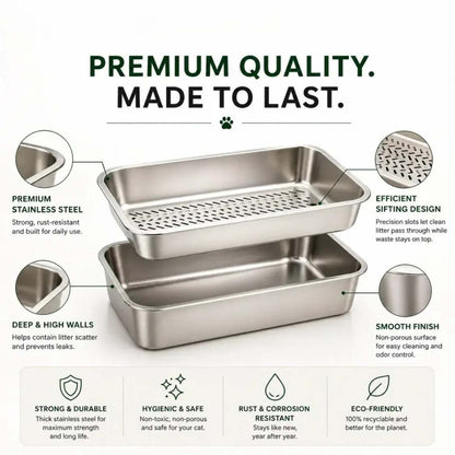 Stainless Steel Sifting Cat Litter Tray | Easy Clean Twin Tray