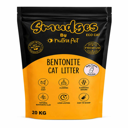 Smudges Eco Bentonite Cat Litter 20kg | Clumping & Baby Powder Scented