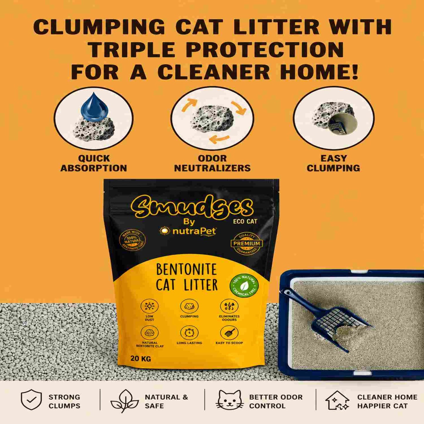 Smudges Eco Bentonite Cat Litter 20kg | Clumping & Baby Powder Scented