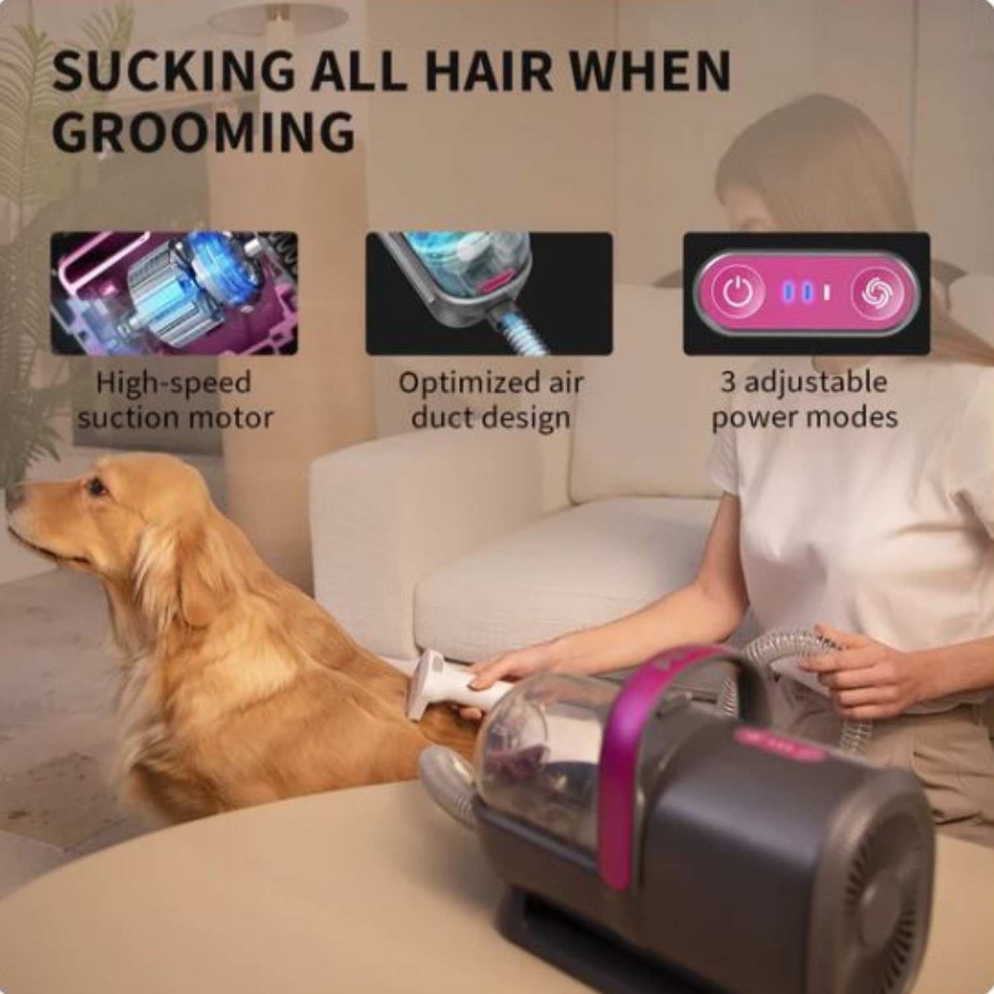 5-in-1 Pet Grooming Kit with Air Clipper - Low Noise Rechargeable Tool