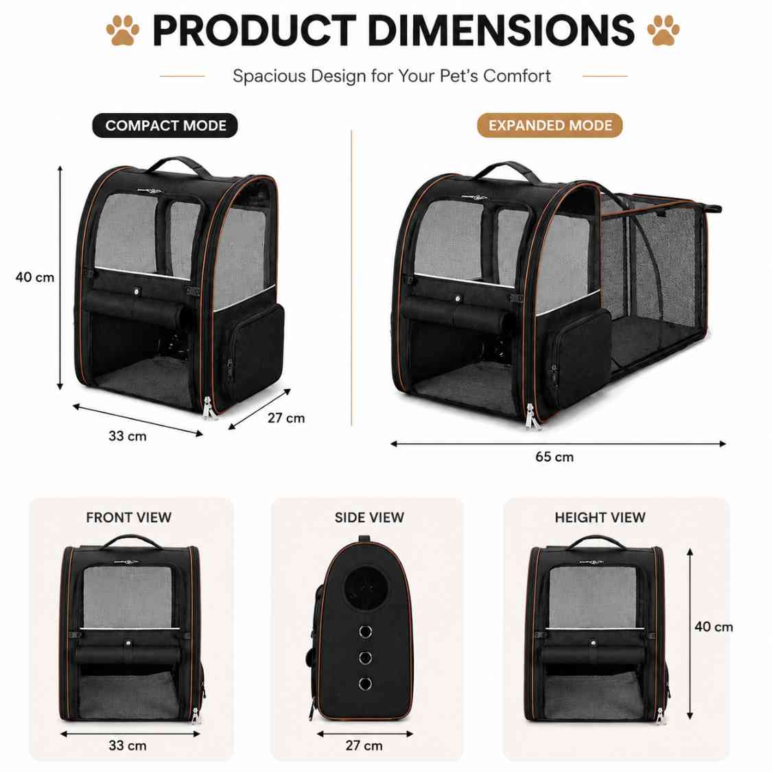 Expandable Pet Carrier Bag With Breathable Mesh Bag For Cats & Small Dogs