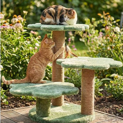 Flower Cat Tree Tower with Scratching Post – 22” Multi-Level Plush Cat Climbing Furniture (Green/Grey)