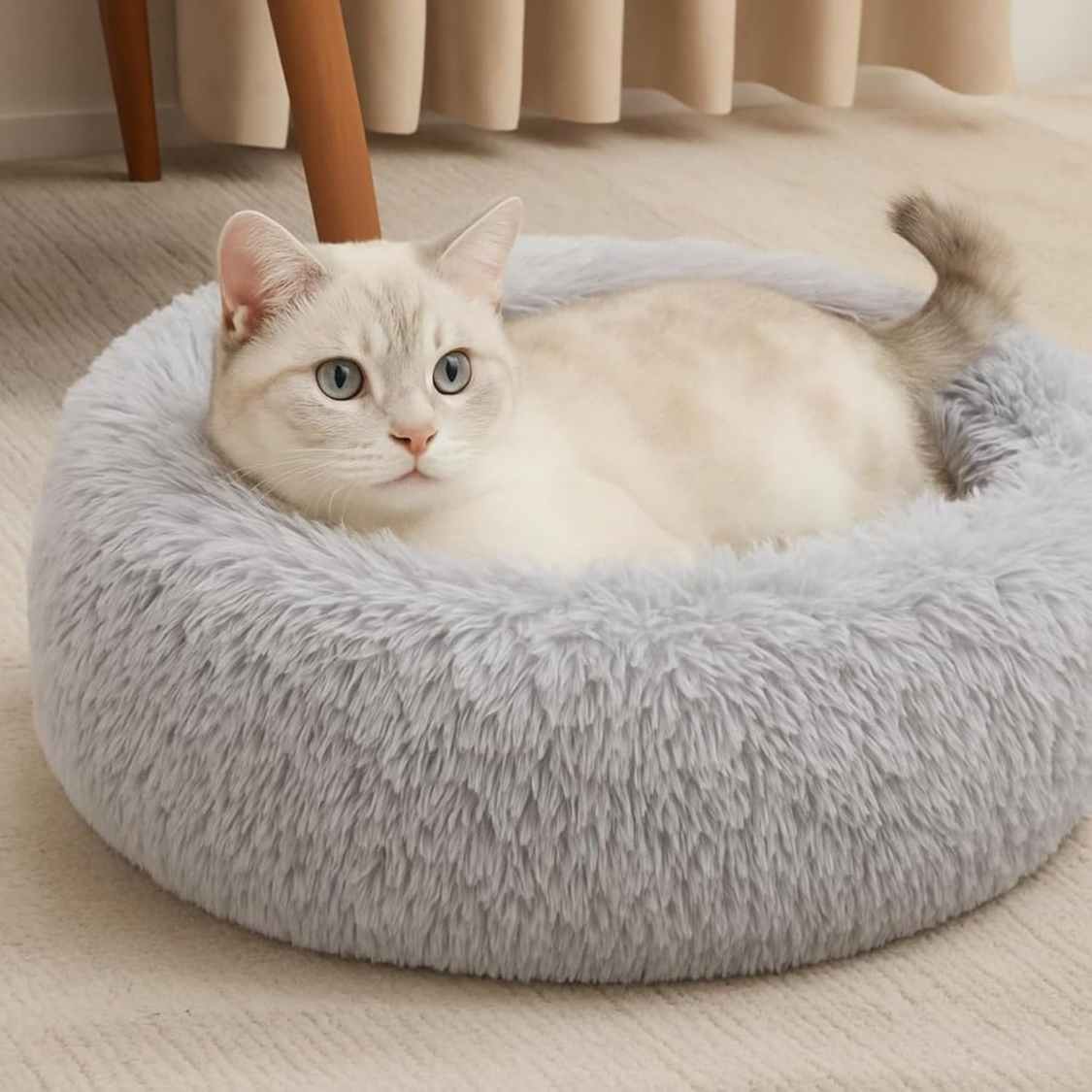 Calming Donut Pet Bed | Ultra Soft Plush Cooling Anti Anxiety (Grey)