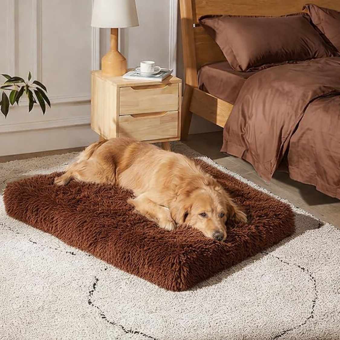 High Density Foam Dog Bed | Washable Anti Slip Brown (Large)