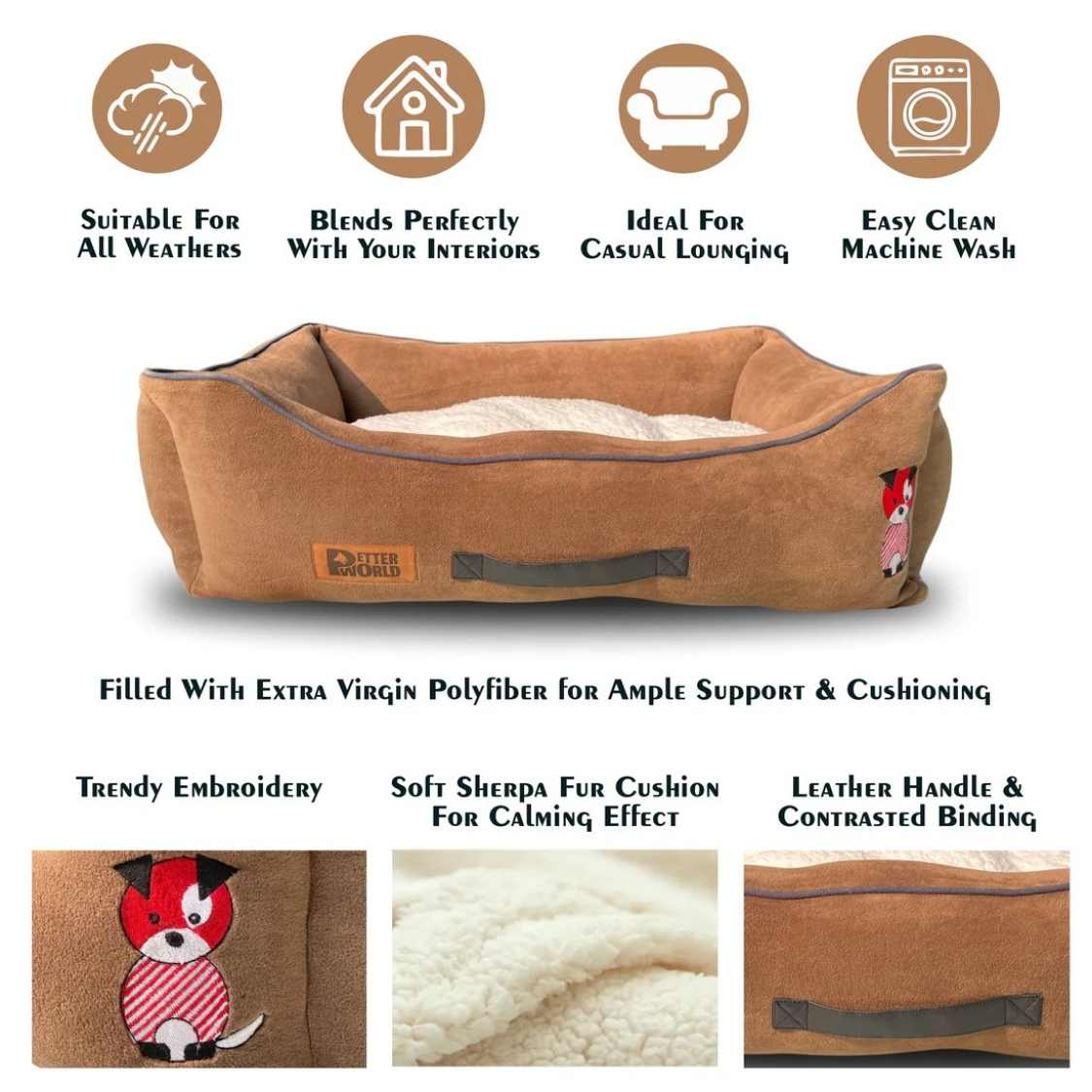 Lounger Dog Bed with Removable Cushion | Soft Washable Pet Sofa Bed