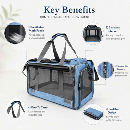 Foldable Cat Carrier Bag With Mesh Window For Travel