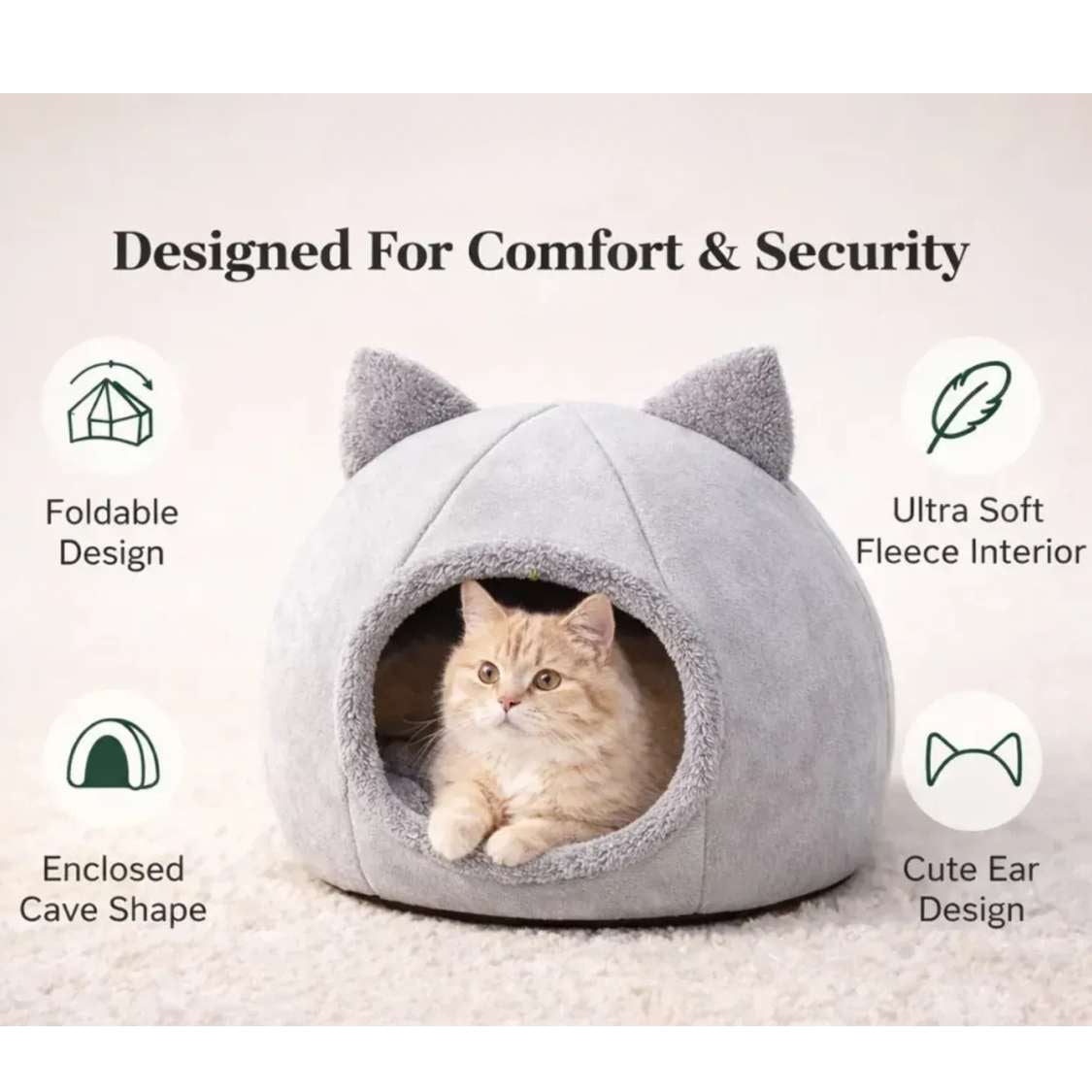 Foldable Cat House Bed | Cozy Indoor Cat Cave With Cushion