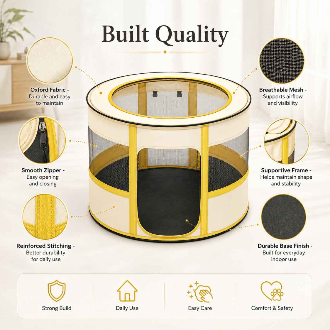 Foldable Indoor Pet Playpen Tent With Breathable Mesh For Cats & Small Dogs