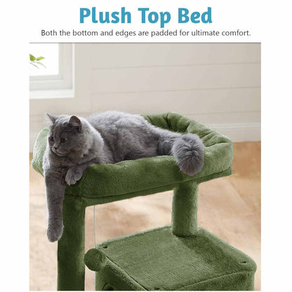 Cat Kitten Tree with Scratching Post, Ladder & Hanging Toy | 39 Inch Green