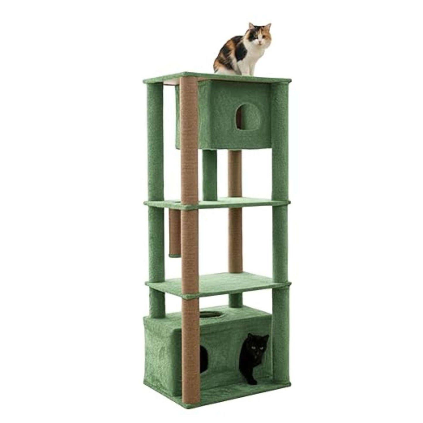 Cat Tree Tower with Condos & Scratching Posts – Multi-Level Cat Furniture (62-Inch) (Brown)