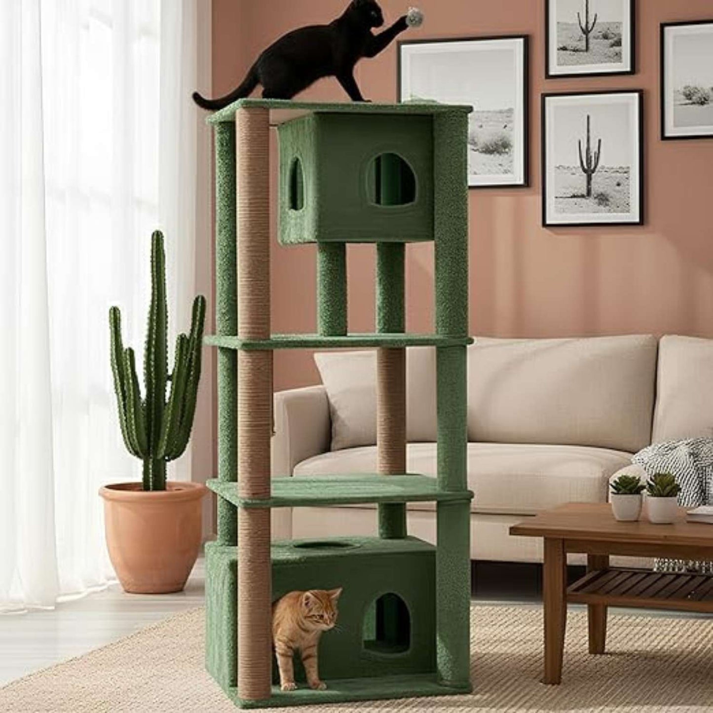 Cat Tree Tower with Condos & Scratching Posts – Multi-Level Cat Furniture (62-Inch) (Brown)