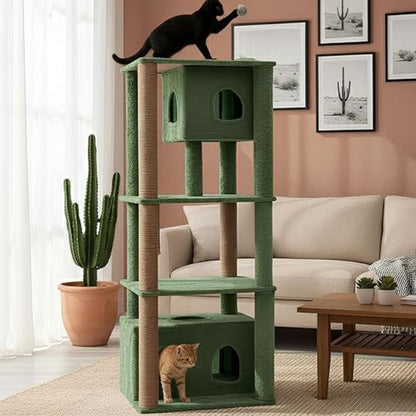 Cat Tree Tower with Condos & Scratching Posts – Multi-Level Cat Furniture (62-Inch) (Brown)