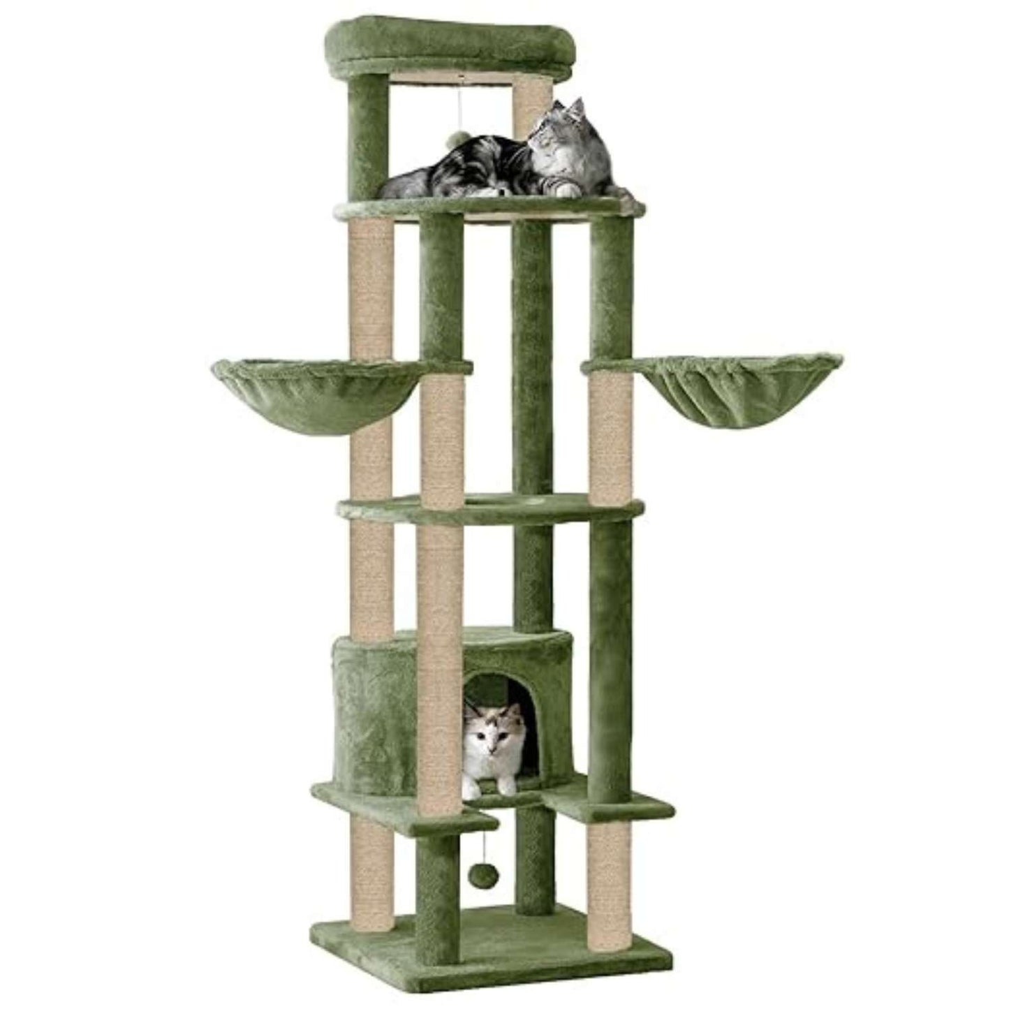Multi-Level Cat Condo & Climbing Tower – 64-Inch Plush Cat Furniture with Scratching Posts
