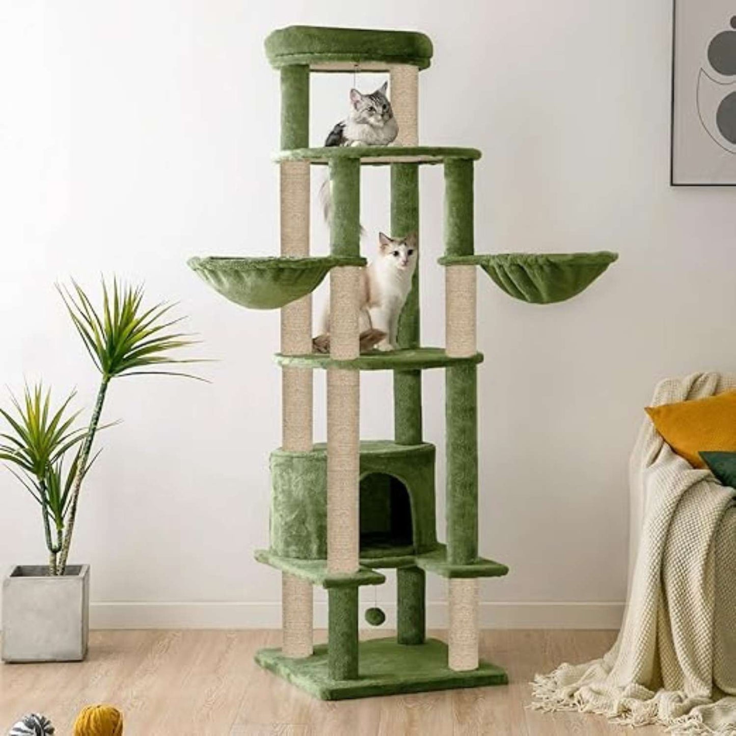 Multi-Level Cat Condo & Climbing Tower – 64-Inch Plush Cat Furniture with Scratching Posts
