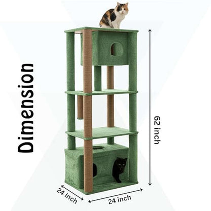 Cat Tree Tower with Condos & Scratching Posts – Multi-Level Cat Furniture (62-Inch) (Brown)