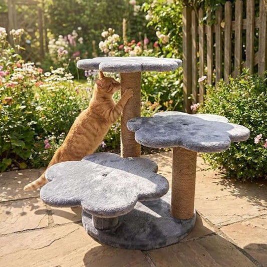 Flower Cat Tree Tower with Scratching Post – 22” Multi-Level Plush Cat Climbing Furniture (Green/Grey)