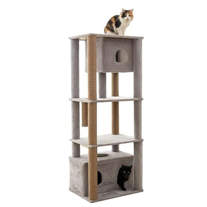 Cat Tree Tower with Condos & Scratching Posts – Multi-Level Cat Furniture (62-Inch) (Brown)