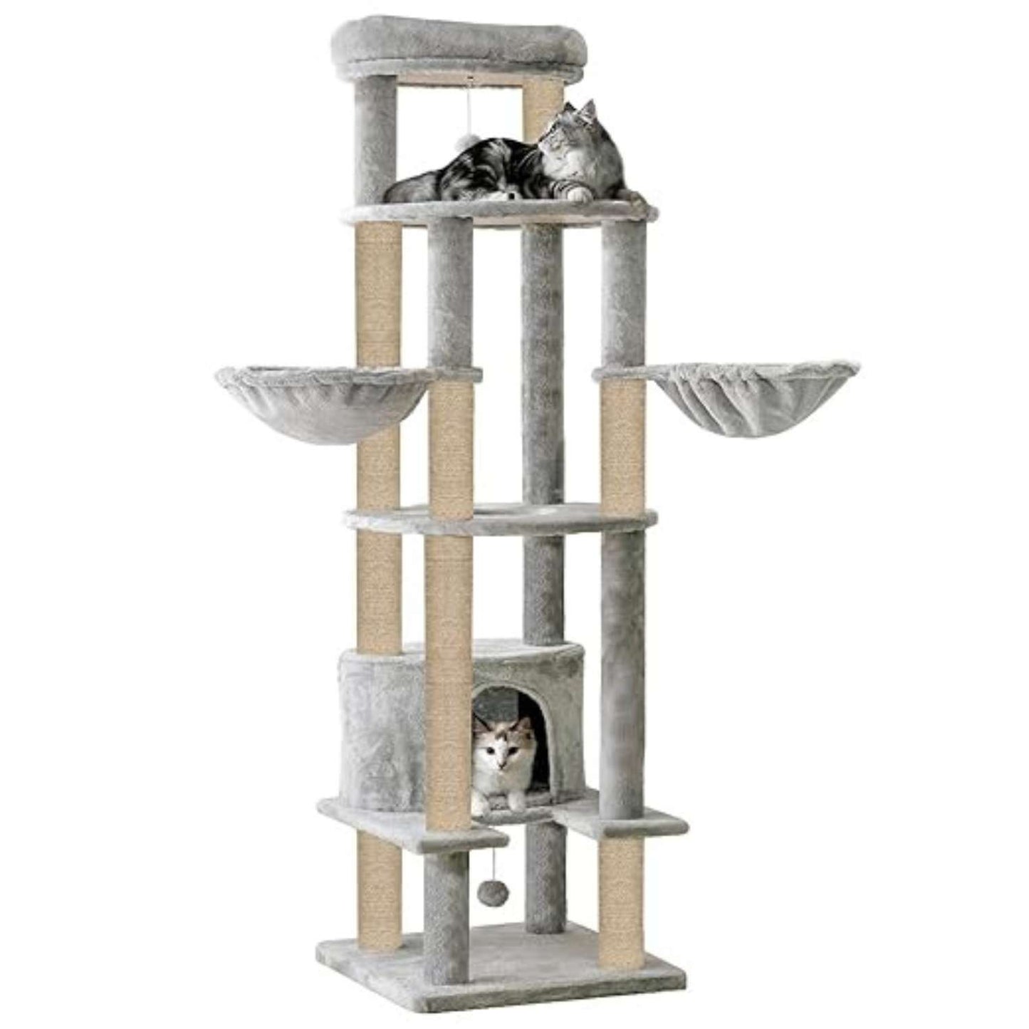 Multi-Level Cat Condo & Climbing Tower – 64-Inch Plush Cat Furniture with Scratching Posts
