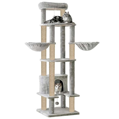 Multi-Level Cat Condo & Climbing Tower – 64-Inch Plush Cat Furniture with Scratching Posts
