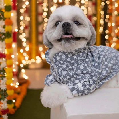 Grey Blossom Dog Kurta (Sleeve) – Designer Ethnic Wear for Dogs