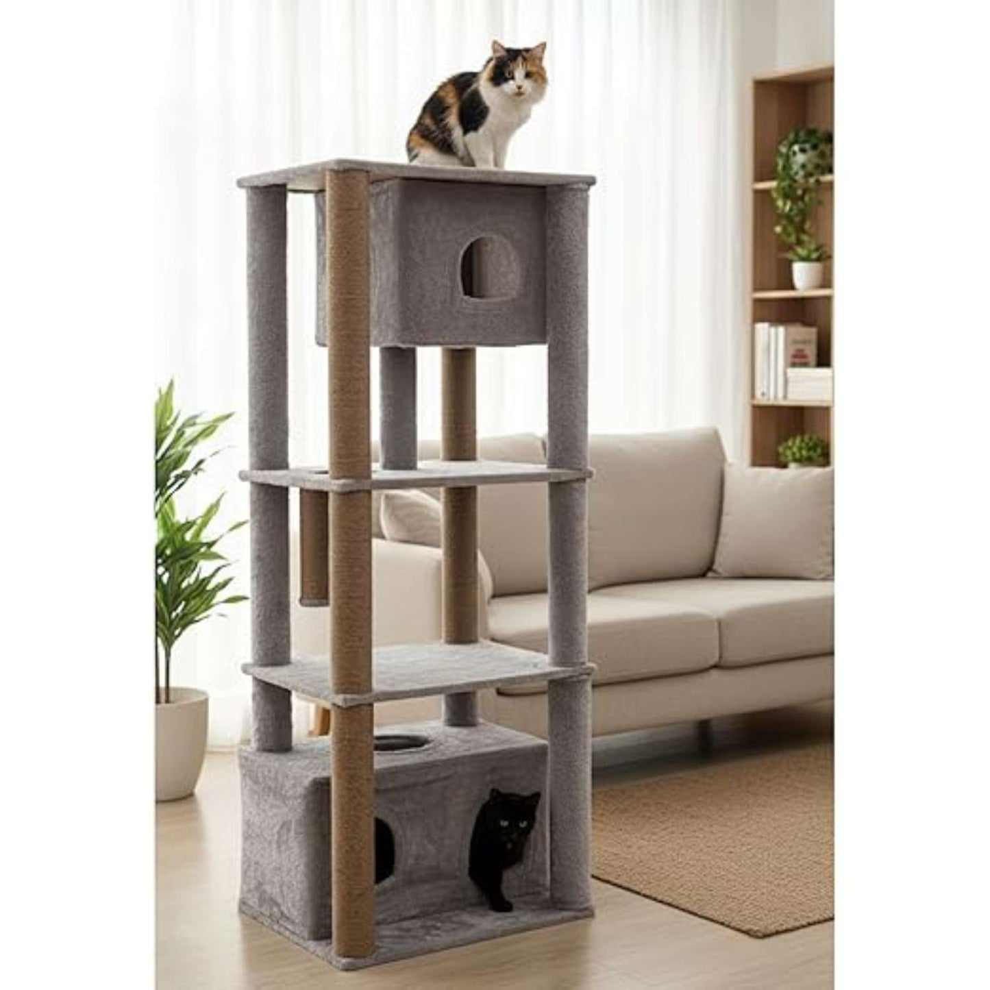 Cat Tree Tower with Condos & Scratching Posts – Multi-Level Cat Furniture (62-Inch) (Brown)